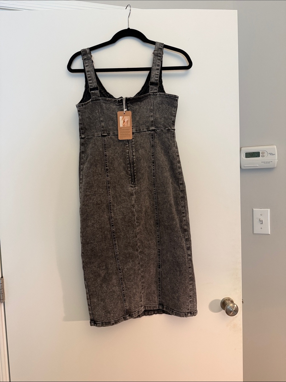 Black Washed Denim Midi Pinafore Dress